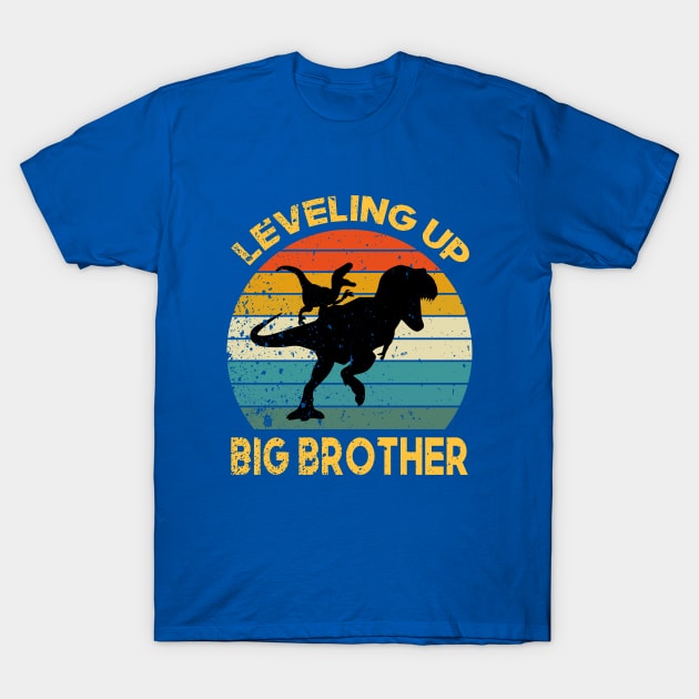 Leveling Up To Big Brother/ Gift for New Brother/ Big Brother Dinosaur T-Shirt by UranusArts